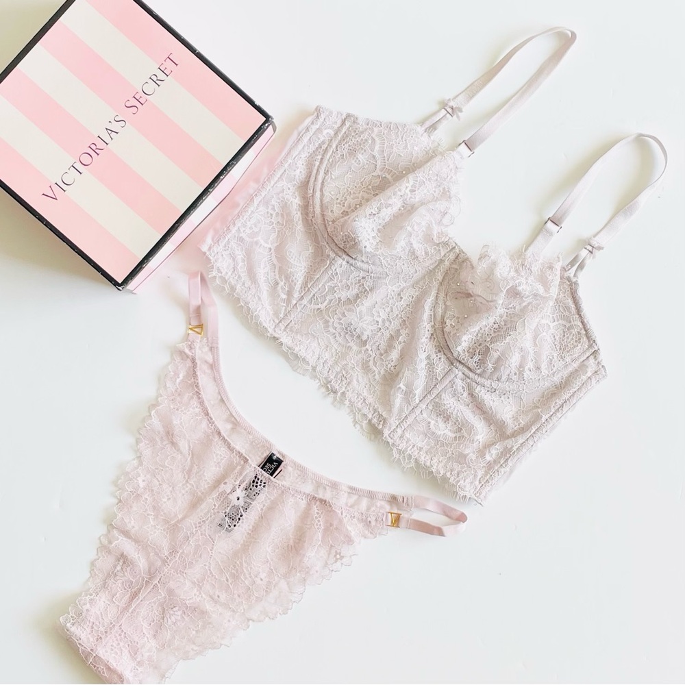 36C XL Victoria’s Secret grey pink bling bra set